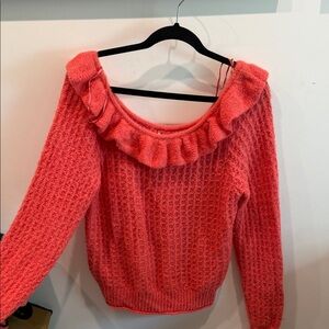 Elegant Off-the-Shoulder Coral Sweater